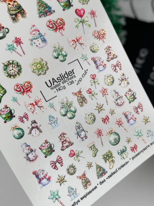 Nail Water Decal NCg-138 | Christmas Water Slide Nail Decals | Festive Holiday Designs