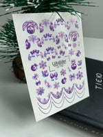 Nail Water Decal CF-706 | Christmas Water Slide Nail Decals | Purple Snowflakes and Ornaments