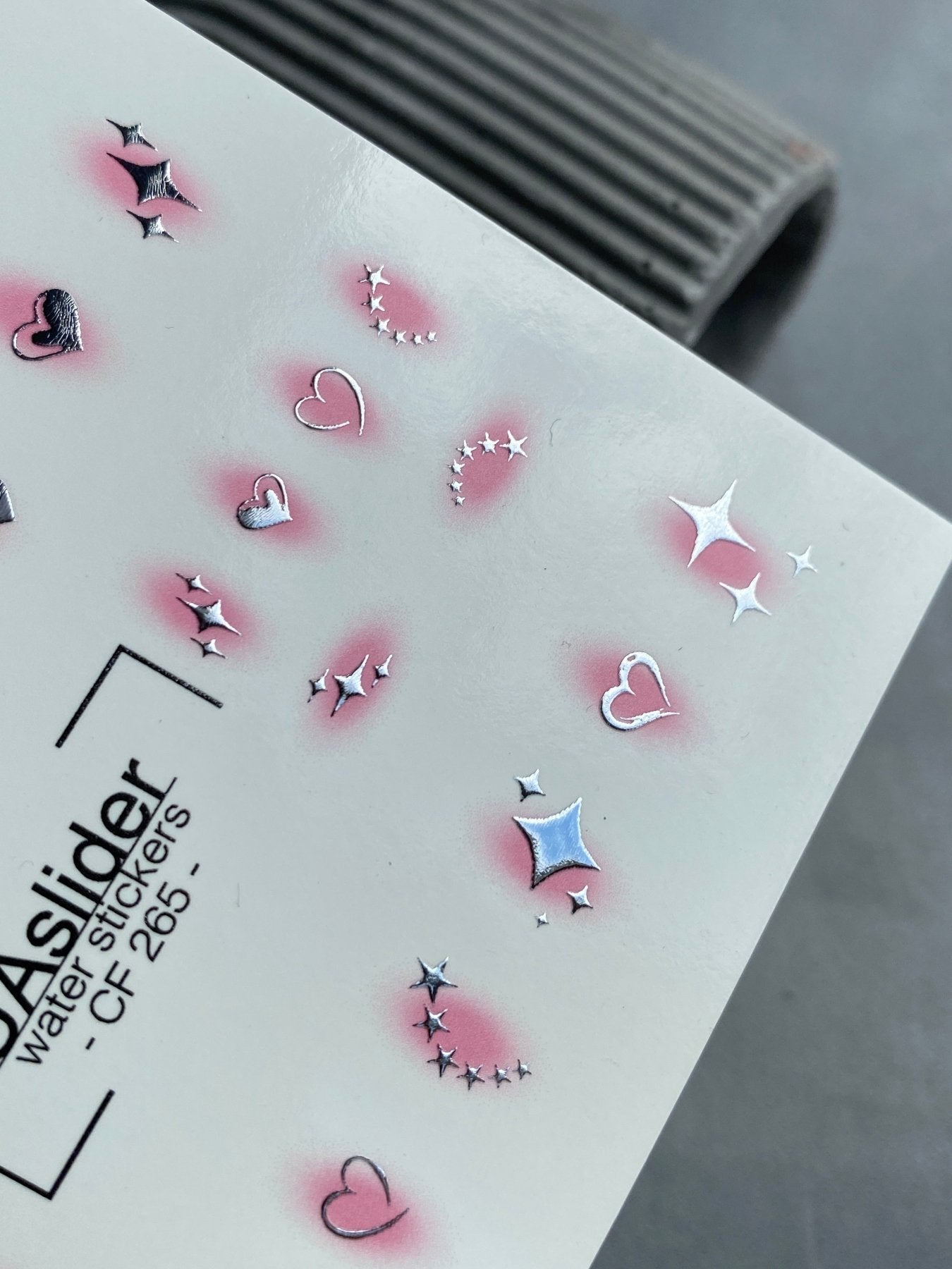 Nail Water Decal CF-265 | Water Slide Nail Decals | Silver Hearts & Stars with Pink Glow - UASLIDER