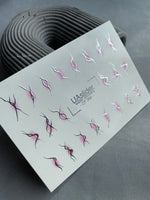 Nail Water Decal CF-266 | Abstract Water Slide Nail Decals | Black & Silver Wave Lines with Pink Glow - UASLIDER