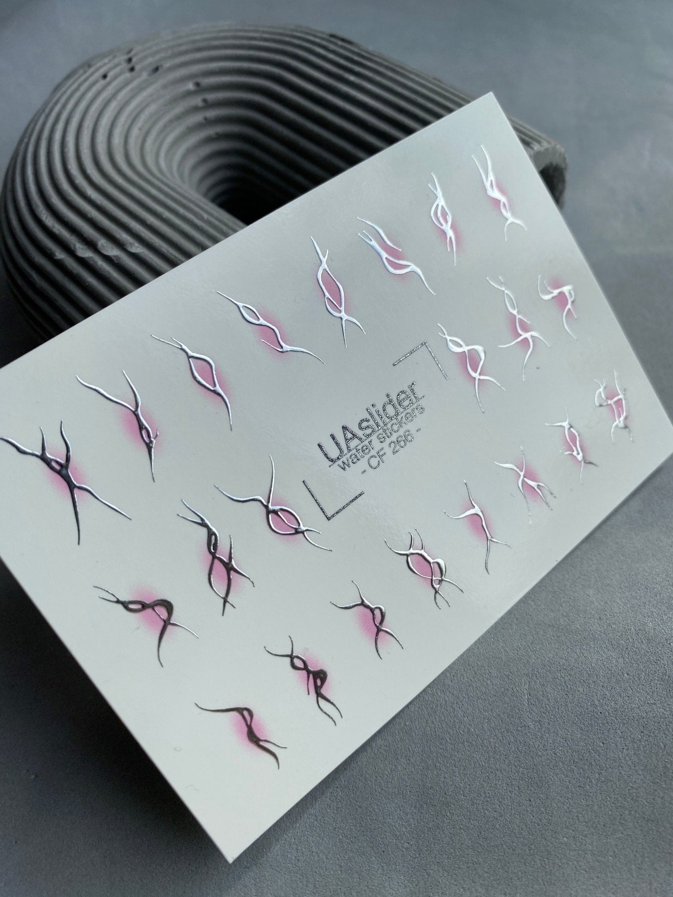 Nail Water Decal CF-266 | Abstract Water Slide Nail Decals | Black & Silver Wave Lines with Pink Glow - UASLIDER