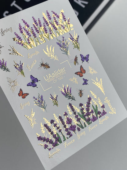 Nail Water Decal CF-190 | Nail Water Decals | Lavender, Bees & Butterflies