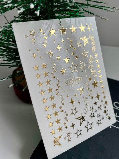 Nail Water Decal Fg-299 | Water Slide Nail Decals | Gold Foil Stars Design