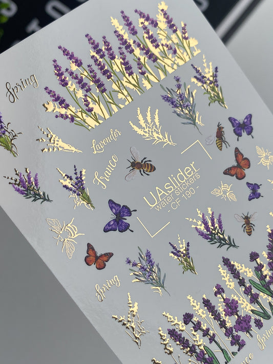 Nail Water Decal CF-190 | Nail Water Decals | Lavender, Bees & Butterflies