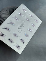 Nail Water Decal CF-268 | Abstract Water Slide Nail Decals | Black & Silver Wave Silhouettes - UASLIDER