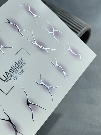 Nail Water Decal CF-268 | Abstract Water Slide Nail Decals | Black & Silver Wave Silhouettes