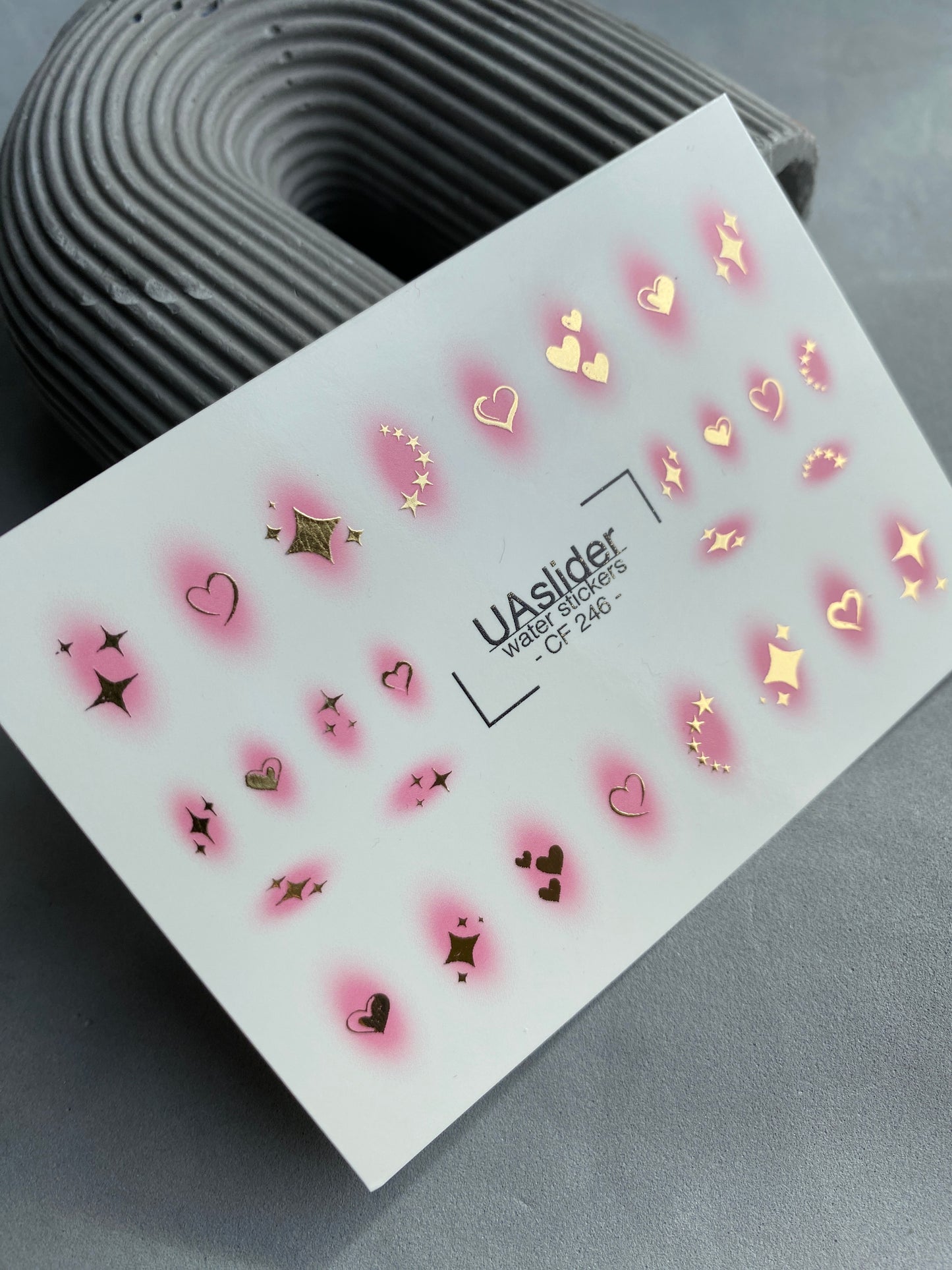 Nail Water Decal CF-246 | Romantic Nail Water Decals | Pink Aura Hearts & Golden Stars