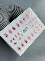 Nail Water Decal CF-246 | Romantic Nail Water Decals | Pink Aura Hearts & Golden Stars - UASLIDER