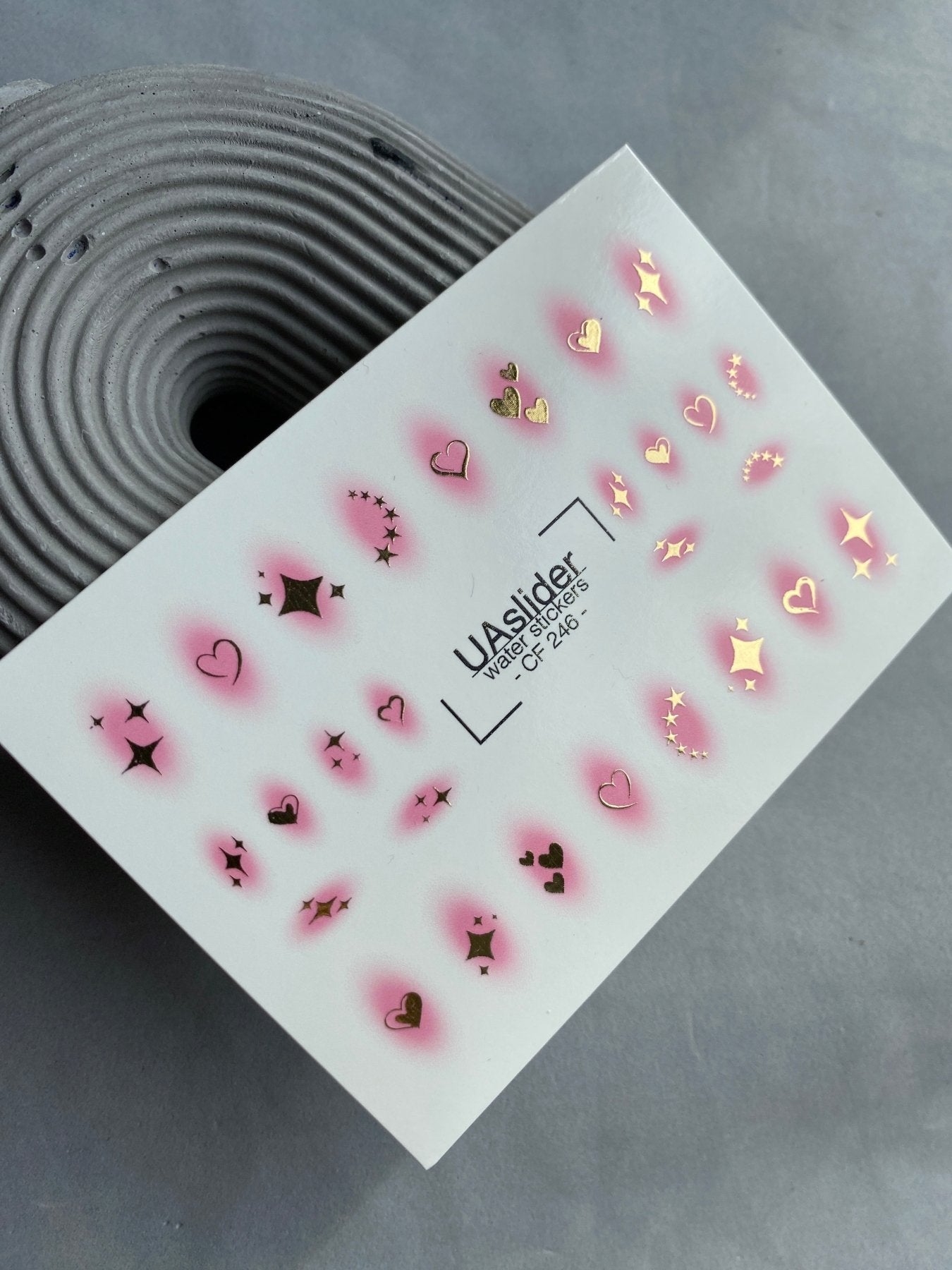 Nail Water Decal CF-246 | Romantic Nail Water Decals | Pink Aura Hearts & Golden Stars - UASLIDER