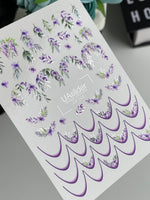 Nail Water Decal CF-566 | French Water Slide Nail Decals with Purple Florals | Botanical Nail Art Designs - UASLIDER