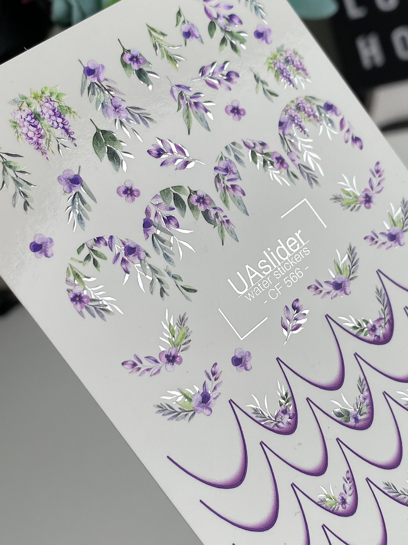 Nail Water Decal CF-566 | French Water Slide Nail Decals with Purple Florals | Botanical Nail Art Designs - UASLIDER