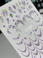 Nail Water Decal CF-566 | French Water Slide Nail Decals with Purple Florals | Botanical Nail Art Designs - UASLIDER
