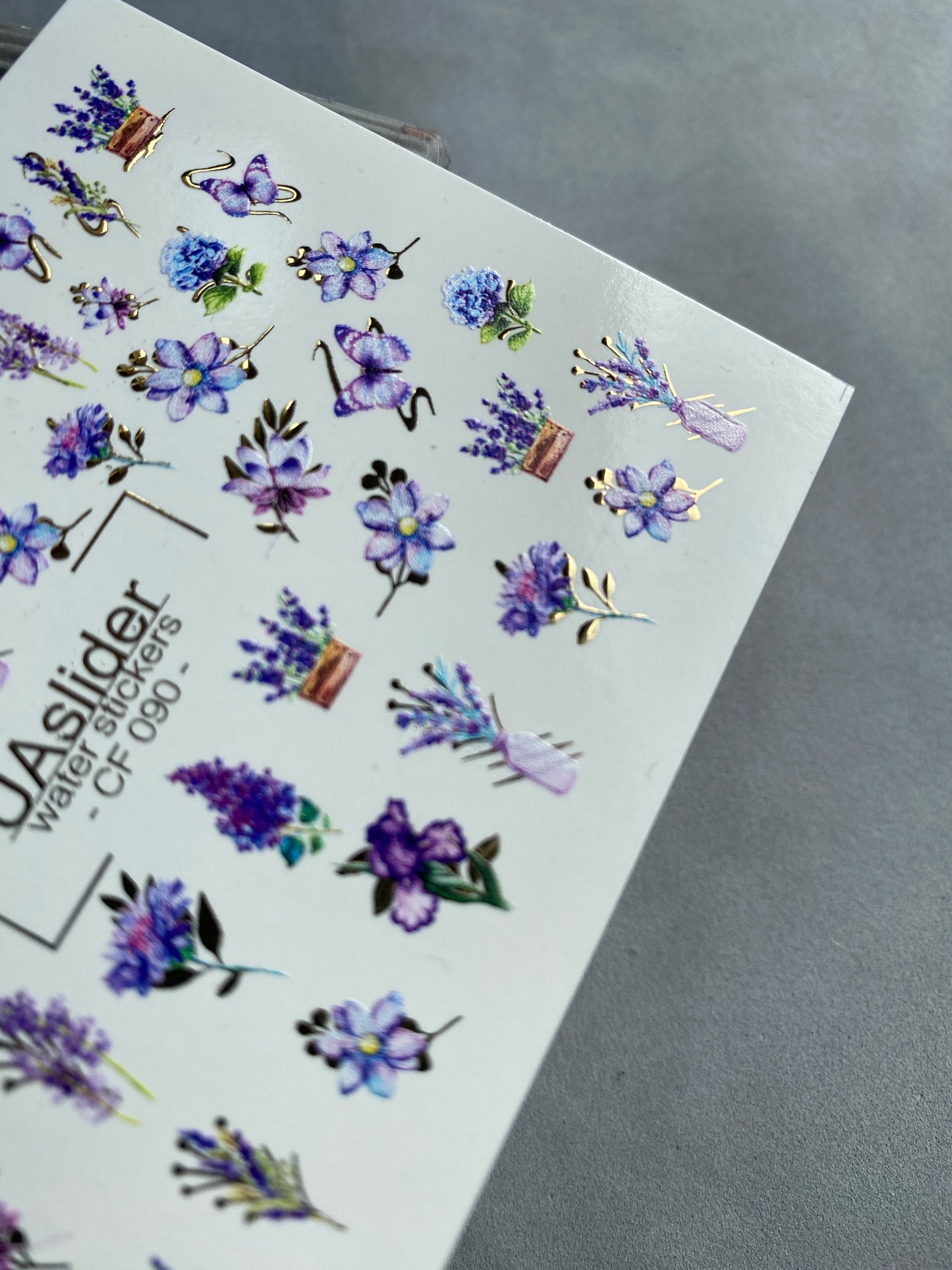 Nail Water Decal CF-090 | Lavender & Violet Floral Water Slide Nail Decals | Purple Flowers & Butterflies