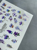 Nail Water Decal CF-090 | Lavender & Violet Floral Water Slide Nail Decals | Purple Flowers & Butterflies - UASLIDER