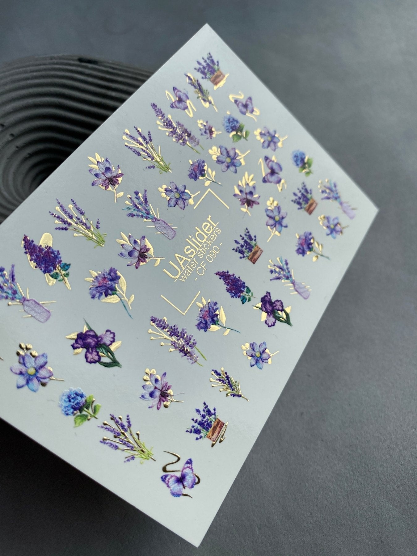 Nail Water Decal CF-090 | Lavender & Violet Floral Water Slide Nail Decals | Purple Flowers & Butterflies - UASLIDER