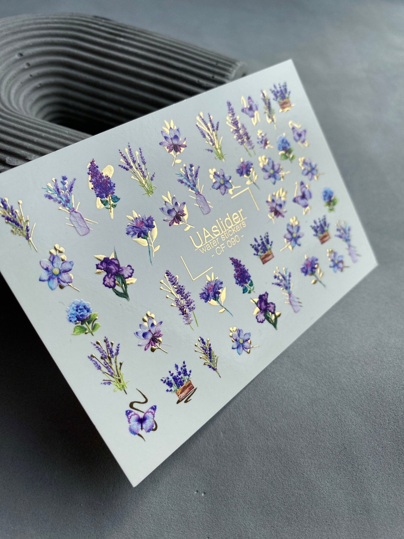 Nail Water Decal CF-090 | Lavender & Violet Floral Water Slide Nail Decals | Purple Flowers & Butterflies - UASLIDER