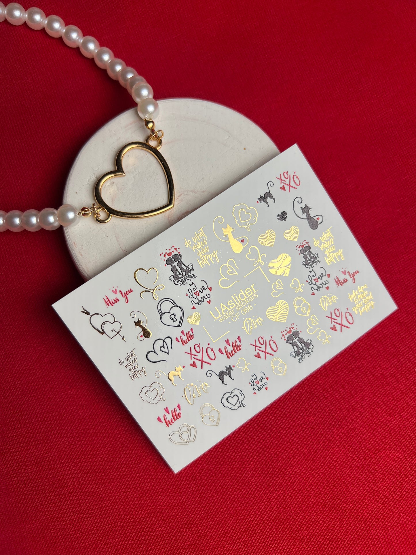 Nail Water Decal CF-086 | Romantic Cats & Love Symbols Water Slide Nail Decals | Hearts, Locks & Quotes