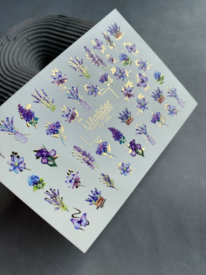 Nail Water Decal CF-090 | Lavender & Violet Floral Water Slide Nail Decals | Purple Flowers & Butterflies