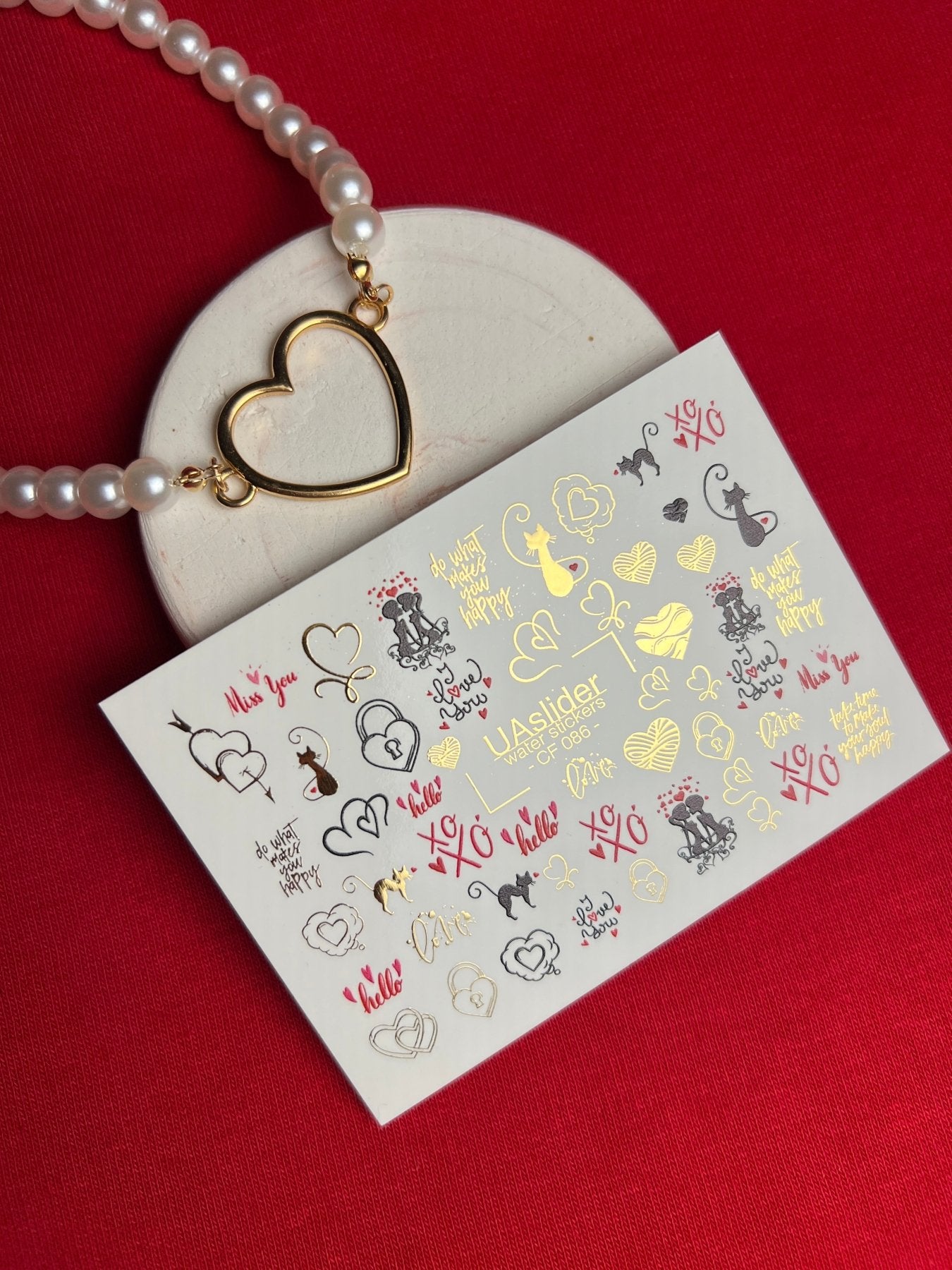 Nail Water Decal CF-086 | Romantic Cats & Love Symbols Water Slide Nail Decals | Hearts, Locks & Quotes - UASLIDER