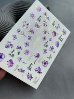 Nail Water Decal CF-090 | Lavender & Violet Floral Water Slide Nail Decals | Purple Flowers & Butterflies - UASLIDER
