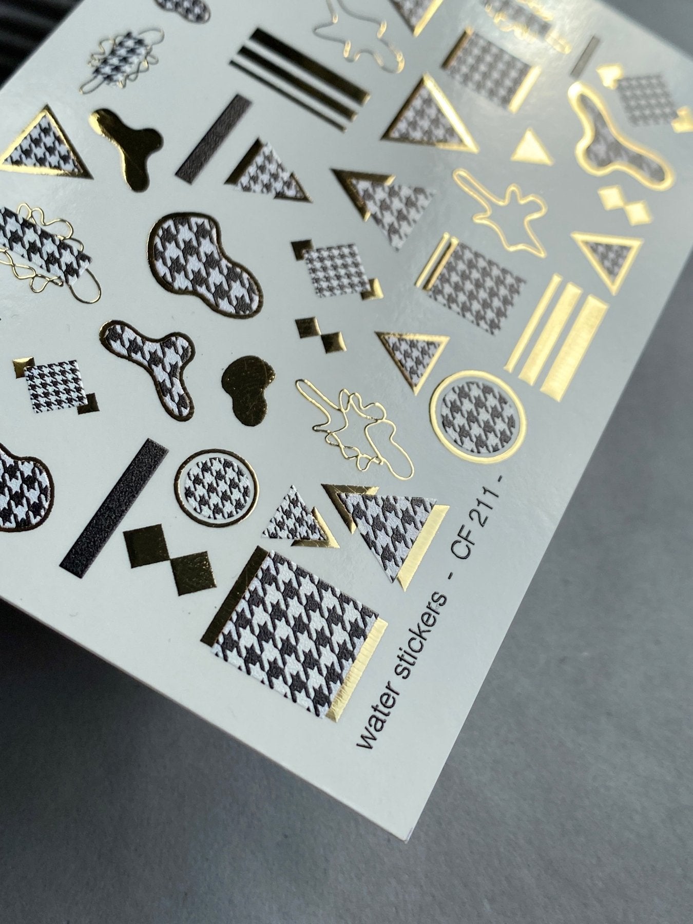 Nail Water Decal CF-211 | Nail Water Decals | Geometric Houndstooth & Gold Foil Shapes - UASLIDER