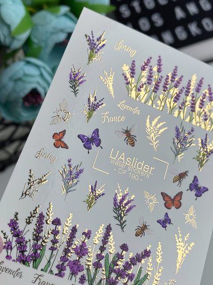 Nail Water Decal CF-190 | Nail Water Decals | Lavender, Bees & Butterflies