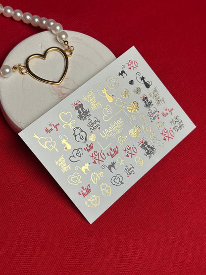 Nail Water Decal CF-086 | Romantic Cats & Love Symbols Water Slide Nail Decals | Hearts, Locks & Quotes