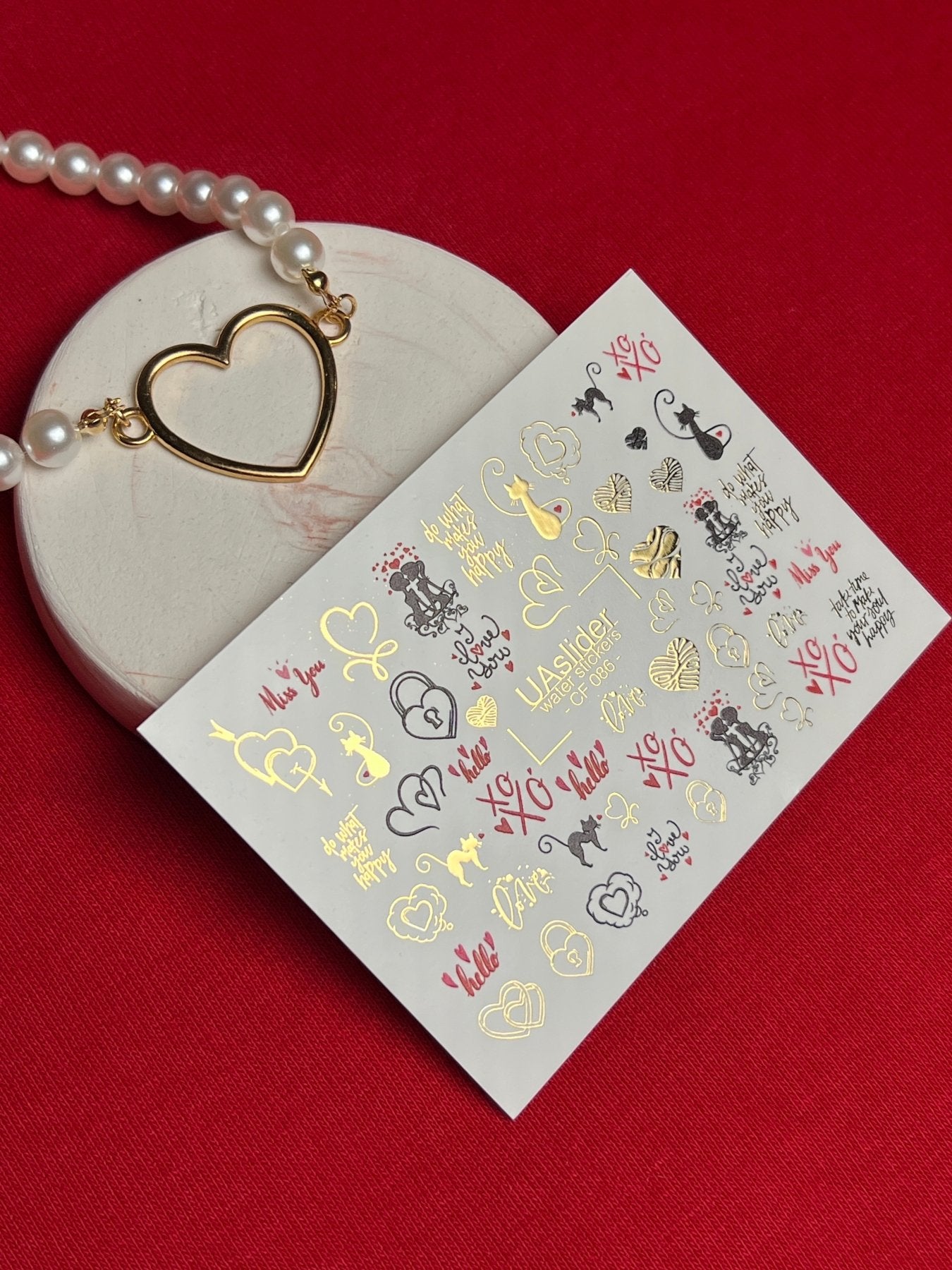 Nail Water Decal CF-086 | Romantic Cats & Love Symbols Water Slide Nail Decals | Hearts, Locks & Quotes - UASLIDER
