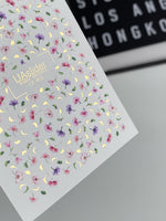 Nail Water Decal CF-453 | Floral Water Slide Nail Decals | Tiny Pink & Purple Flowers with Gold - UASLIDER