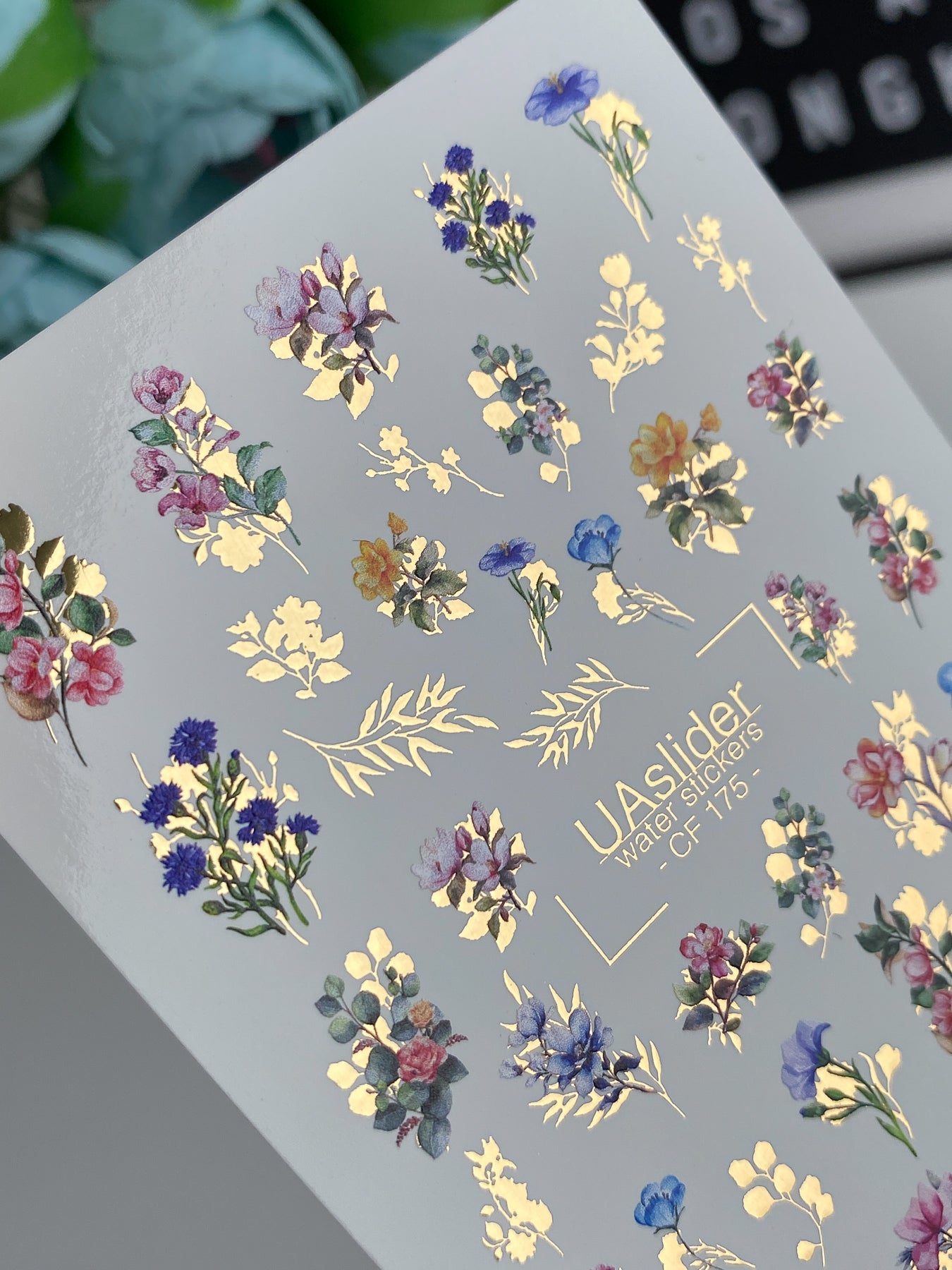 Nail Water Decal CF-175 | Mini Floral Bouquet Nail Water Decals | Wildflowers & Golden Accents - UASLIDER