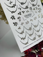 Nail Water Decal NCg-147 | Water Slide Nail Decals | Metallic Leaf Branches Minimalist Nail Art