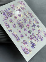 Nail Water Decal CF-184 | Nail Water Decals | Purple Flowers & Butterflies with Gold Accents - UASLIDER