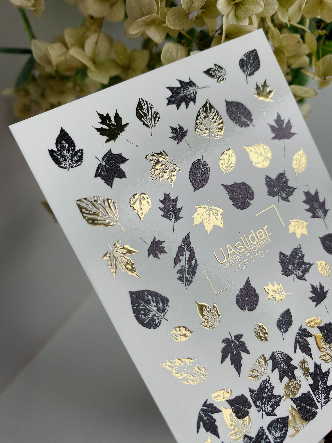 Nail Water Decal CF-710 | Water Slide Nail Decals | Black and Gold Autumn Leaves