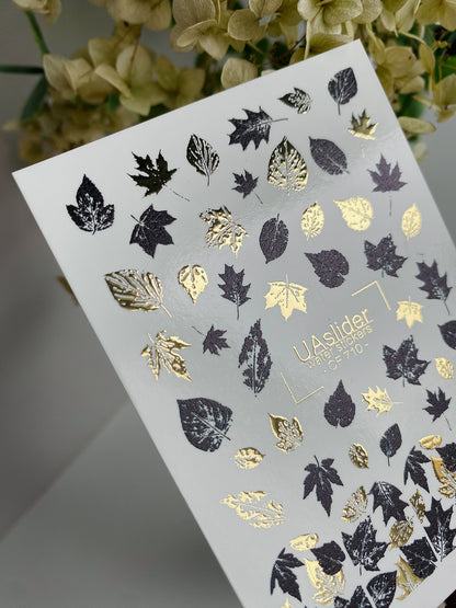 Nail Water Decal CF-710 | Water Slide Nail Decals | Black and Gold Autumn Leaves