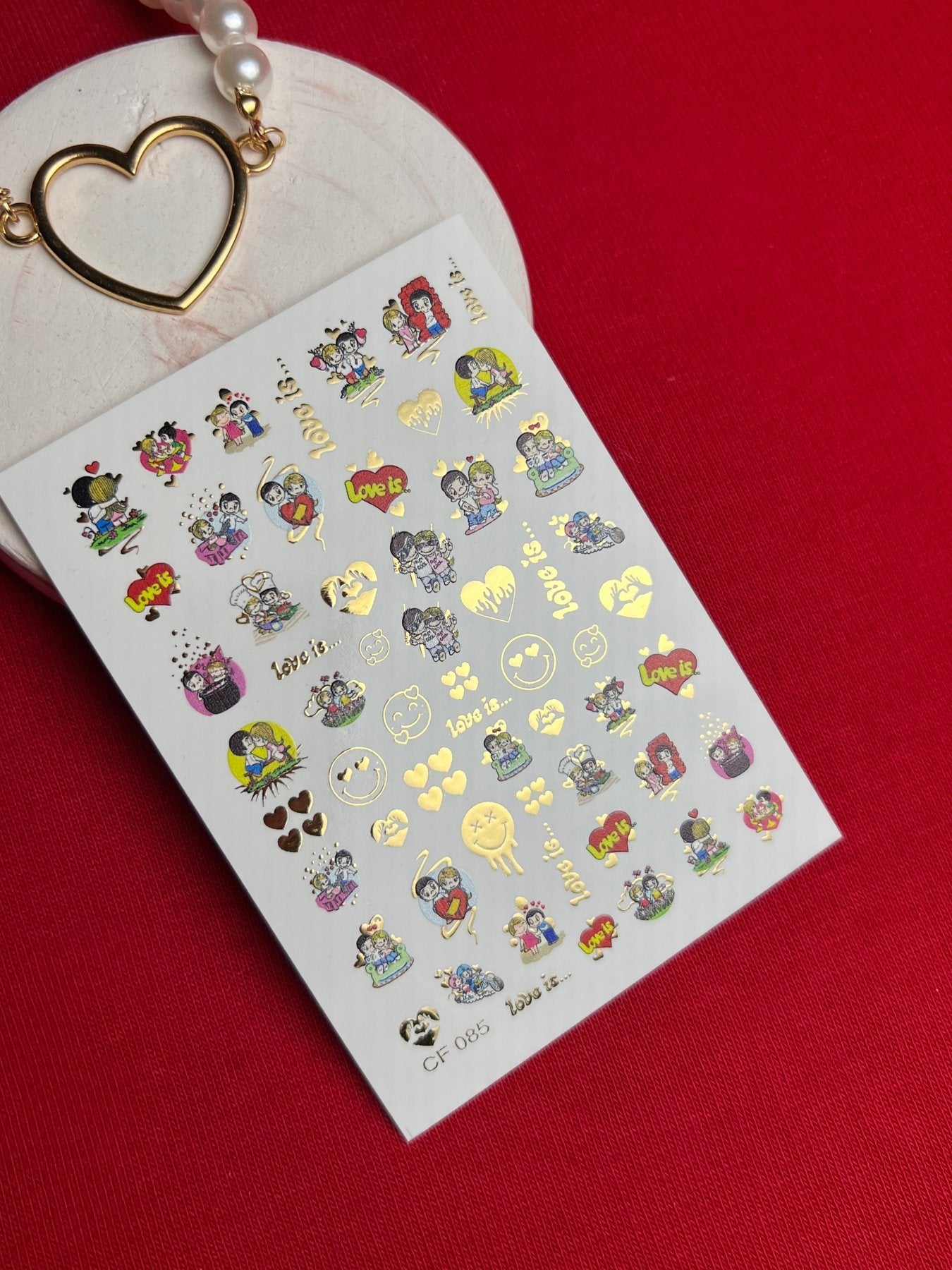 Nail Water Decal CF-085 | Love Is… Themed Water Slide Nail Decals | Cute Couples & Hearts - UASLIDER