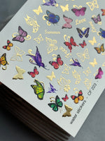 Nail Water Decal CF-223 | Butterfly Water Slide Nail Decals | Colorful Wings & Gold Foil - UASLIDER