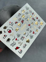 Nail Water Decal CF-227 | Romantic Water Slide Nail Decals | Love Quotes, Roses & Gold Hearts - UASLIDER