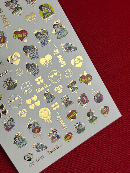 Nagu ūdens uzlīme CF-085 | Mīlestība ir… tēmas ūdens slīdēšanas nagu uzlīmes | Mīļi pāri un sirdis