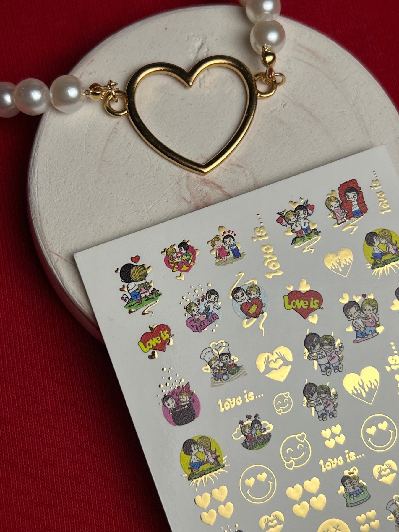 Nail Water Decal CF-085 | Love Is… Themed Water Slide Nail Decals | Cute Couples & Hearts - UASLIDER