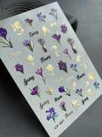 Nail Water Decal CF-207 | Nail Water Decals | Purple Crocus Flowers with Gold Foil Accents - UASLIDER