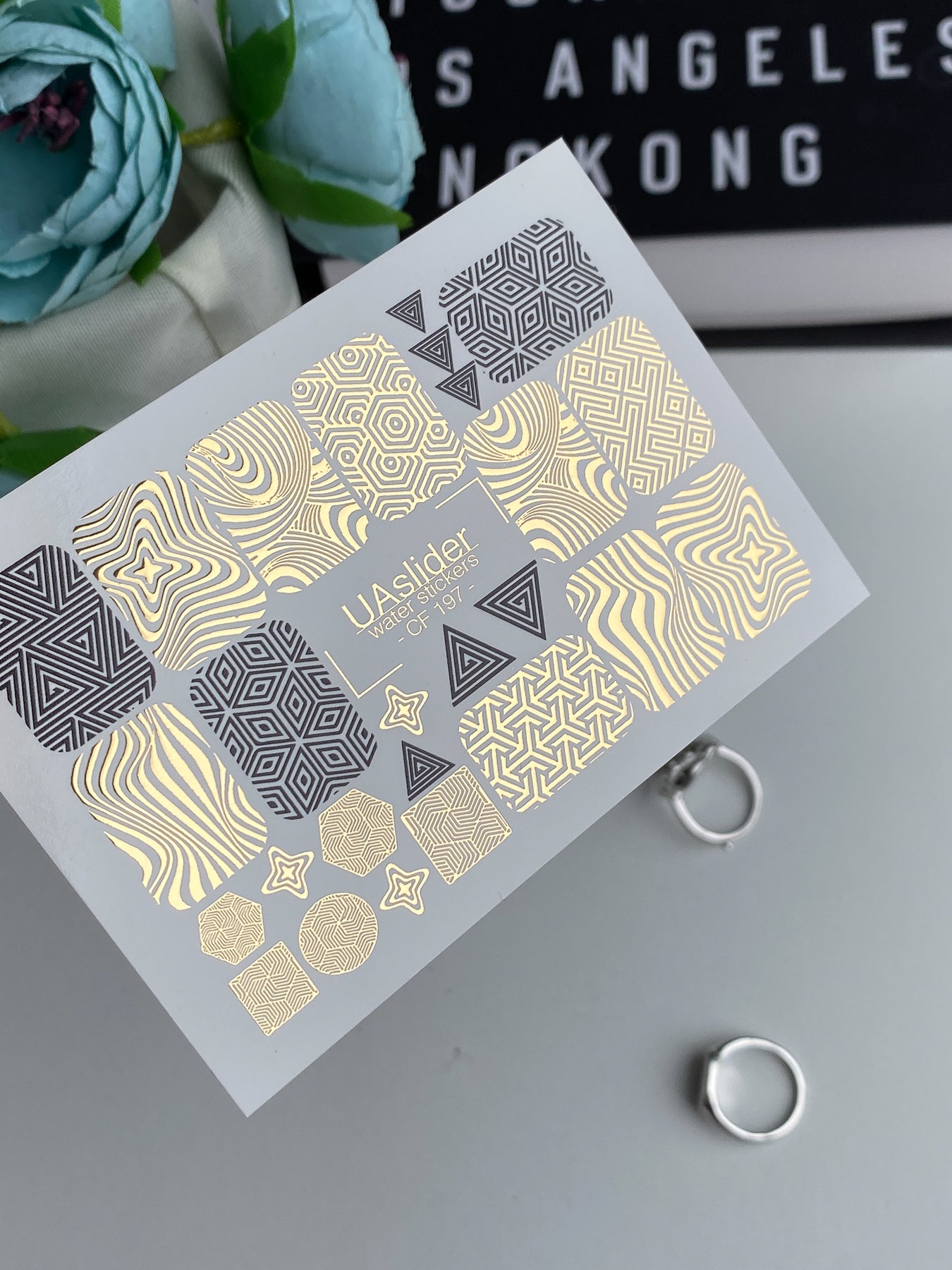 Nail Water Decal CF-197 | Nail Water Decals | Geometric & Optical Illusion Patterns (Gold Foil) - UASLIDER