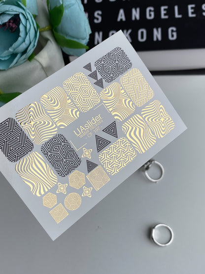 Nail Water Decal CF-197 | Nail Water Decals | Geometric & Optical Illusion Patterns (Gold Foil)