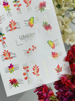 Nail Water Decal CF-714 | Water Slide Nail Decals | Autumn Leaves and Branches with Gold Lines