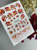 Nail Water Decal CF-715 | Water Slide Nail Decals | Autumn Leaves with Red and Gold Accents