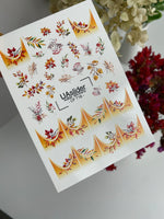 Nail Water Decal CF-718 | Water Slide Nail Decals | Autumn Floral Leaves with Golden Gradient French