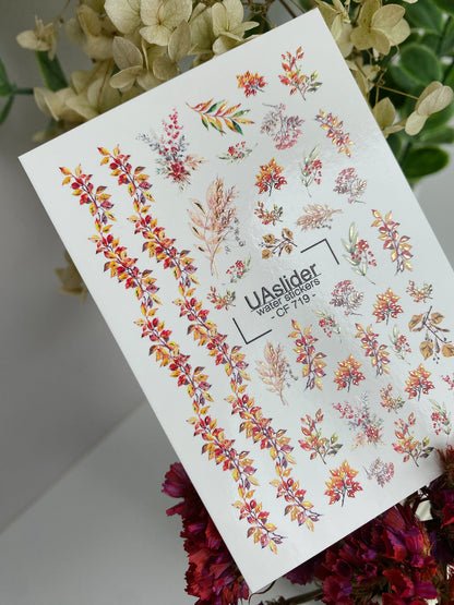 Nail Water Decal CF-719 | Water Slide Nail Decals | Autumn Leaves and Branches with Seasonal Accents