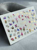 Nail Water Decal CF-149 | Floral Bouquet Water Slide Nail Decals | Colorful Flowers & Gold Foil Outlines - UASLIDER