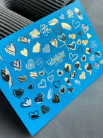 Nail Water Decal CF-076 | Valentine’s Day Nail Art Water Decals | Blue, Black and Gold Hearts - UASLIDER