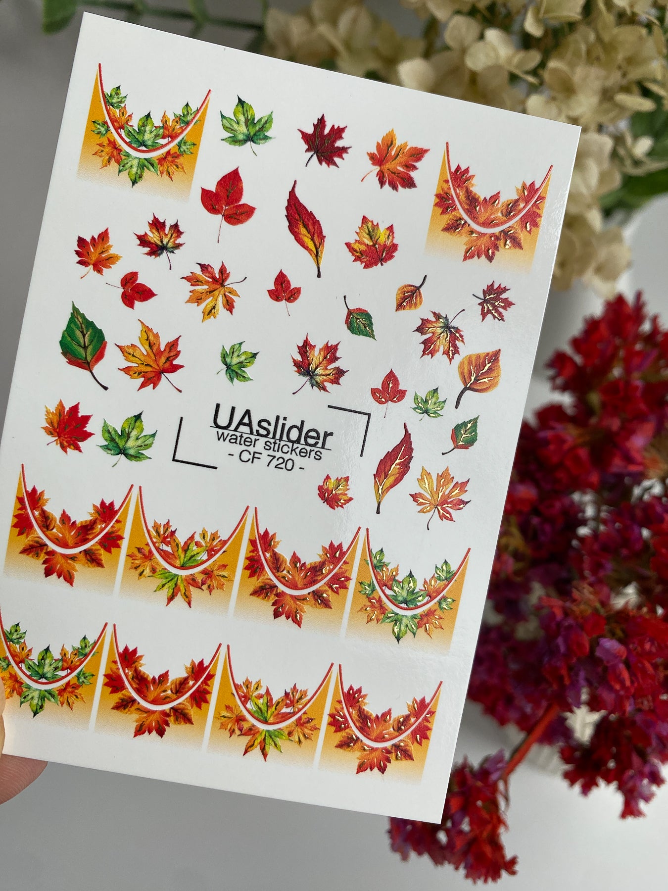 Nail Water Decal CF-720 | Water Slide Nail Decals | Autumn Maple Leaves with Gradient French