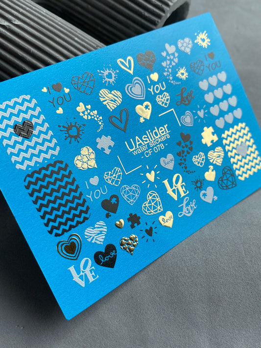 Nail Water Decal CF-078 | Valentine’s Day Nail Art Water Decals | Hearts, Love Quotes and Patterns